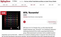 BTS ‘다이너마이트’, 롤링스톤 ‘가장 위대한 500곡’ 중 몇위?