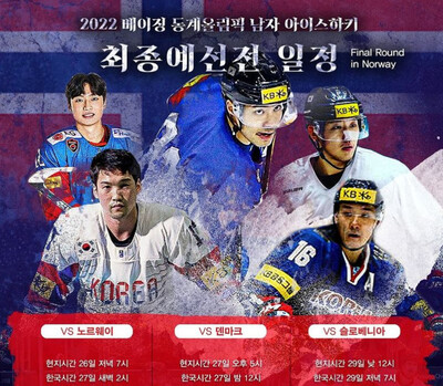 한국 아이스하키 대표팀은 27~29일 노르웨이에서 2022 베이징올림픽 F조 최종예선 경기를 펼친다. 대한아이스하키협회 누리집 갈무리.