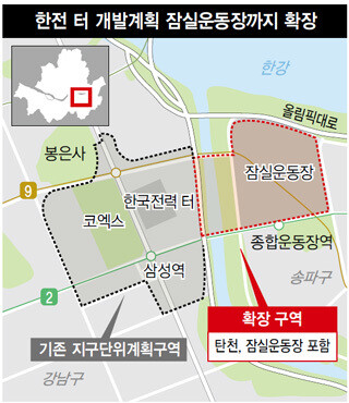 송파구로까지 확대된 강남구 한전 터 관련 개발 계획. 한겨레 자료