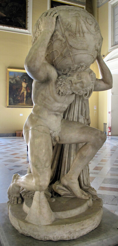 &lt;파르네세 아틀라스&gt;(The Farnese Atlas), 로마시대, 대리석, 나폴리 국립고고학박물관(Museo Archeologico Nazionale di Napoli).