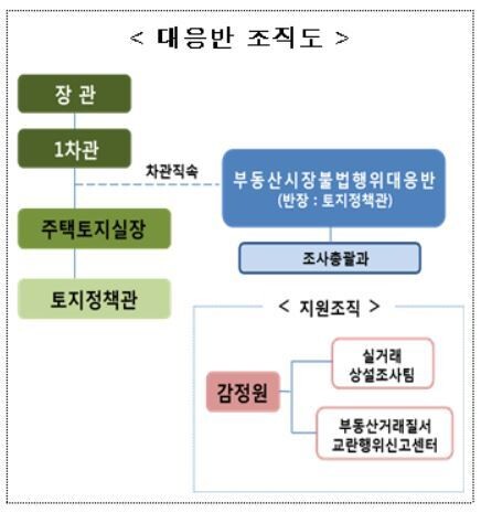 21일 출범하는 부동산시장불법행위대응반 조직도.