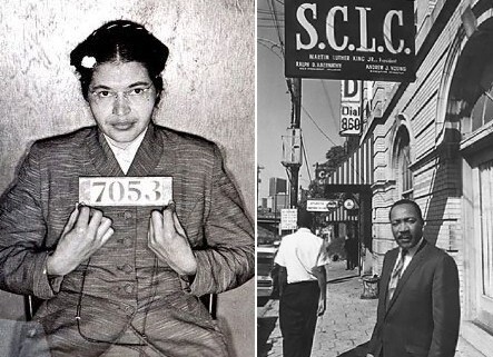 미국 흑인민권운동에서 흑인 교회 커뮤니티는 운동의 거점이 됐다. 사진은 로자 파크스(왼쪽)와 마틴 루터 킹 목사.