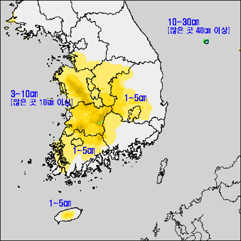 30∼31일 예상적설량. 기상청 제공