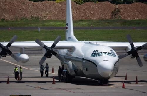 대만 공항에 착륙한 C-130 수송기. 대만 연합보 연합뉴스