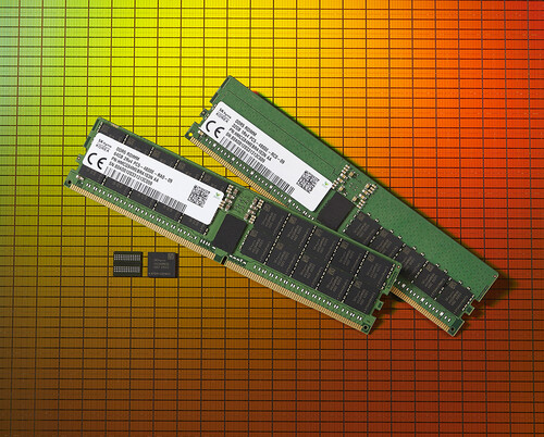 SK하이닉스가 10월6일 세계 최초로 출시한 2세대 10나노급(1ynm) DDR5 D램. SK하이닉스 제공.