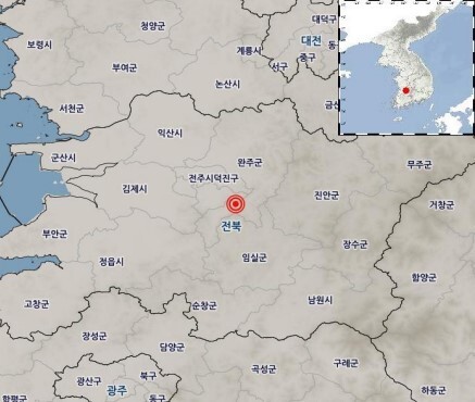 5일 전북 완주군 인근 지진 발생. 기상청 제공