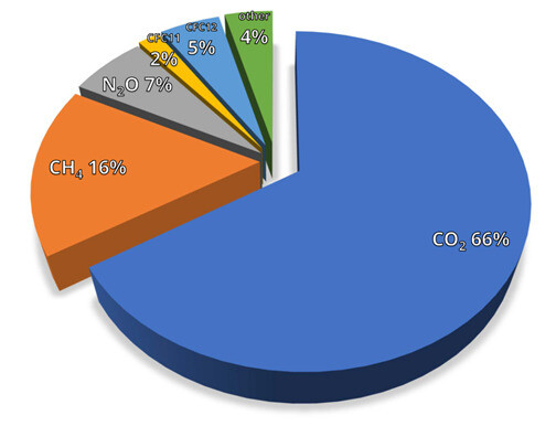 복사강제력(산업화 이전 대비 온실가스 증가로 인한 지구온난화 척도)의 온실가스별 기여도. 기상청 제공(출처=세계기상기구 ‘온실가스 연보’)