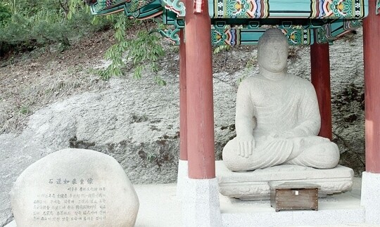 청와대 관저 북쪽 보안구역의 석불좌상. 2018년 국가 보물로 지정됐다.