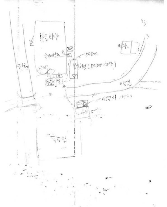 이강길 전 씨세븐 대표가 경찰 수사 과정에서 남욱 변호사에게 로비 자금을 전달한 상황을 그린 그림. 2015년 대장동 수사기록