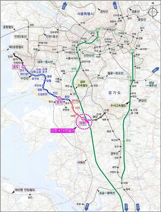 인천발 KTX 노선도. 인천시 제공