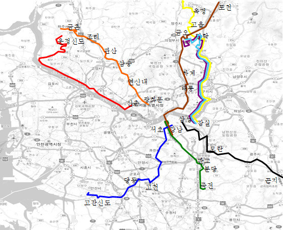 경기도 광역버스 심야운행 노선도. 경기도 제공