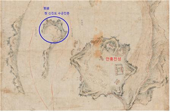 18세기 조선 정조시기 태안 안흥진 수군진촌의 지도. 국립중앙박물관 소장