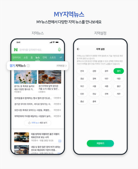 네이버는 모바일 ‘마이(MY)뉴스’에 ‘지역 뉴스’ 카드를 신설한다고 18일 밝혔다. 네이버 제공