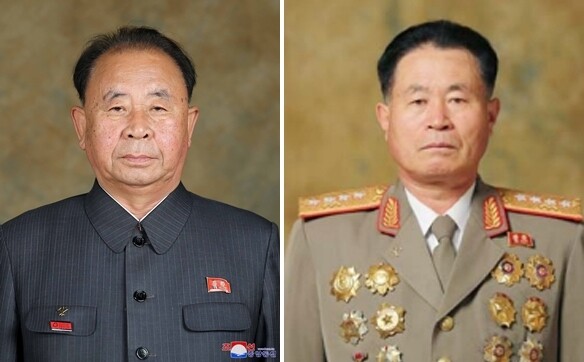 이병철 조선노동당중앙군사위 부위원장(왼쪽)과 박정천 조선인민군 총참모장. 조선중앙통신 노동신문 갈무리, 연합뉴스