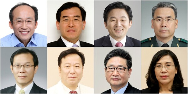 오는 5월 출범할 윤석열 정부를 이끌 초대 내각 8명의 장관 후보자가 10일 발표됐다. (윗줄 왼쪽부터) 경제부총리 겸 기획재정부 장관에는 정통 경제관료 출신의 국민의힘 추경호 의원, 산업통상자원부 장관에는 인수위 경제2분과 간사를 맡은 이창양 카이스트 교수, 국토교통부 장관에는 제주지사를 지낸 원희룡 인수위 기획위원장, 외교·안보라인의 한 축인 국방부 장관에는 외교 통일 안보 분과 인수위원인 이종섭 전 합참 차장이 발탁됐다. (아랫줄 왼쪽부터) 과학기술정보통신부 장관에는 이종호 서울대 반도체연구소장, 보건복지부 장관에는 정호영 전 경북대병원장, 문화체육관광부 장관에는 당선인 특별고문을 맡고 있는 박보균 전 중앙일보 부사장, 여성가족부 장관에는 박근혜 정부 시절 청와대 수석 출신인 당선인 정책특보인 김현숙 전 의원이 지명됐다. 연합뉴스