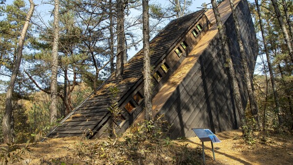 충남 공주 연미산 자연미술공원에서 열리고 있는 2020금강자연미술비엔날레 출품작 가운데 이경호(기획작가)·엘라(디자인)·장태산 조상철(제작)씨가 협업한 `노아의 방주-오래된 미래’. 이 작품은 인간이 기후 위기에 대처하지 못해 대홍수가 일어난 2150년 산꼭대기에 좌초한 방주 형태의 배가 2200년 연미산 자연미술공원에서 발견된 상황을 가상한 것이다. 금강자연미술비엔날레 운영위원회 제공