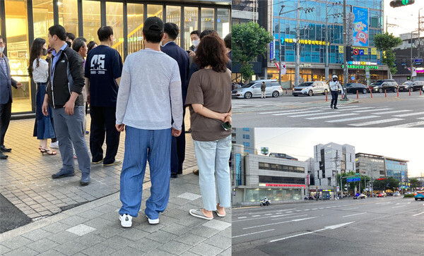 윤석열 대통령 부부가 지난 11일 서울 성북동의 한 빵집에서 빵을 사고 있다. 온라인 커뮤니티 사진 갈무리