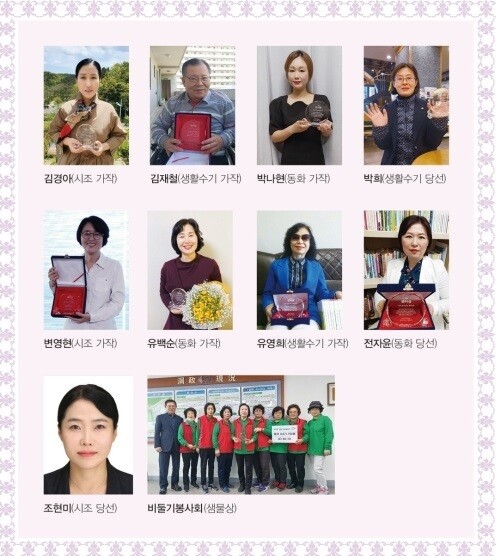 2020 샘터상과 샘물상 수상자들의 자축 셀카 시상식. 사진 샘터사 제공 2020 샘터상과 샘물상 수상자들의 자축 셀카 시상식. 사진 샘터사 제공