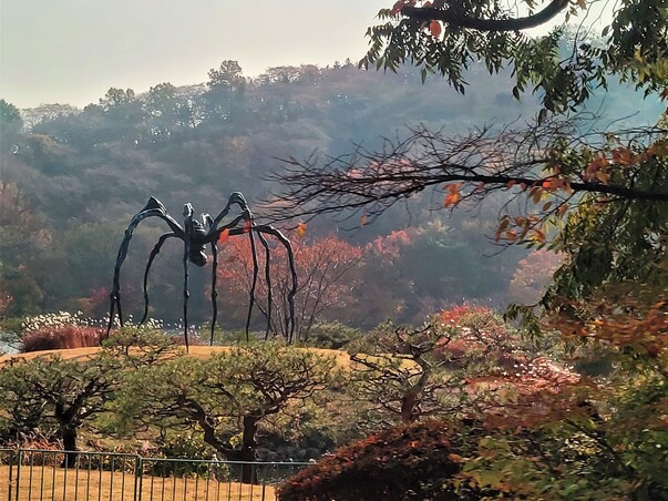 경기도 용인 호암미술관 들머리 호숫가에 새로 설치된 거장 루이스 부르주아의 대표작 <마망>. 거미 모양을 한 이 대형 조형물은 원래 서울 한남동 리움 미술관 앞에 설치되어 있다가 여기로 옮겨졌다.