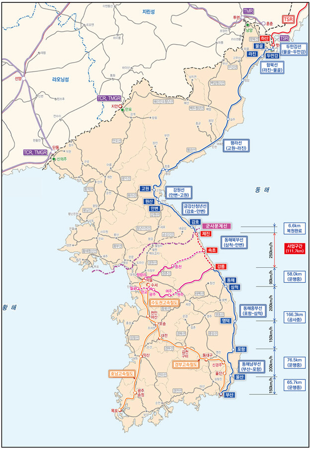 동해축 노선도. 청와대 제공
