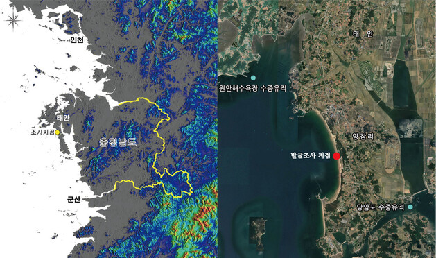 발굴조사 지역의 위치를 표시한 지도.