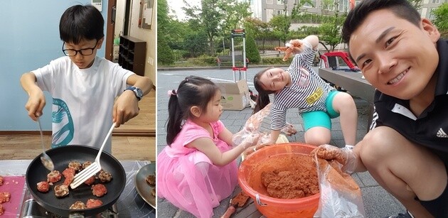 노혜린(김해율하초 4)양은 가족포상제 도전 과제로 ‘아빠와 일본어 회화 배우기’를 진행했다. 지난 19일 부녀가 함께 배운 것을 복습하고 있다. 노일성씨 제공