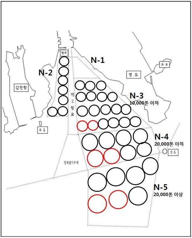부산항 남외항 정박지 운영계획. 부산항만공사 제공