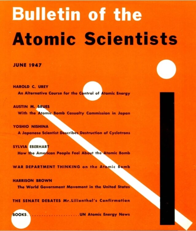 핵과학자회보 1947년 6월호 표지에 처음 실린 ‘운명의 날’ 시계. 위키미디어 코먼스