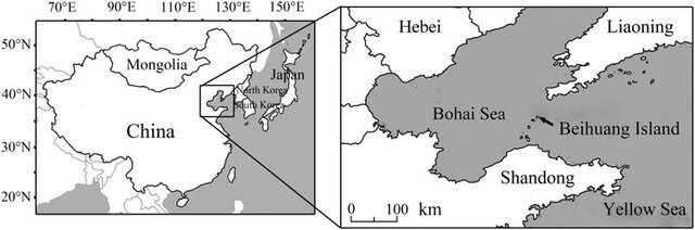 발해만 베이황 섬의 위치.