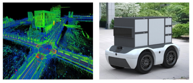 모빌테크 ‘3차원 정밀지도’(왼쪽)와 언맨드솔루션의 ‘자율주행 로봇’