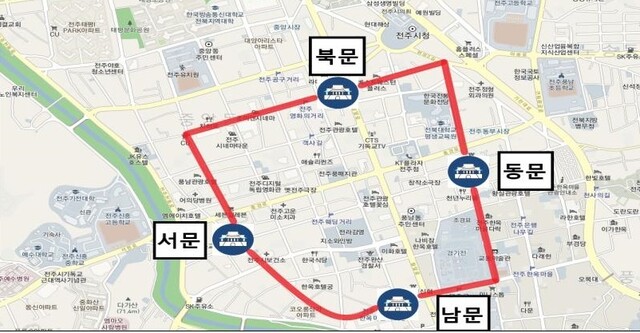 전주부성길 위치도. 전주시 제공