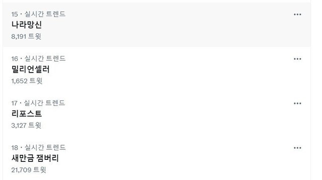 3일 엑스(X·옛 트위터) 실시간 트렌드에 올라온 ‘나라 망신’. 엑스 갈무리