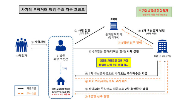 사기적 부정거래 행위 주요 자금 흐름도. 서울남부지검 제공