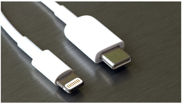 라이트닝 단자(왼쪽)와 ‘USB-C’ 단자 외양.