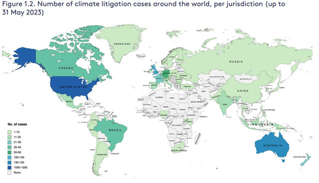 올해 5월까지 전 세계에서 제기된 기후소송 지도. 영국 런던정경대 그랜섬기후변화연구소 제공.