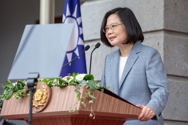 차이잉원 대만 총통이 지난 20일 집권 2기 취임 연설을 하고 있다. 타이베이/AP 연합뉴스