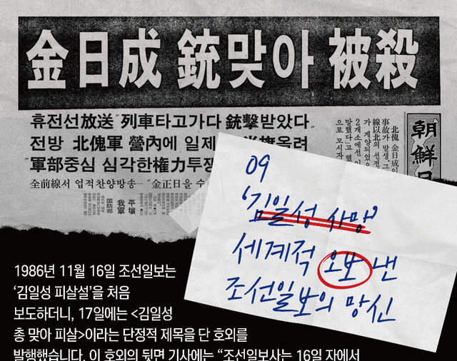 <조선일보>는 1986년 11월17일 김일성 사망이라는 전 세계적 오보를 냈다. 시민행동 제공