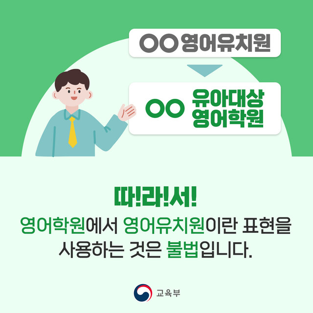 지난 3월 교육부 블로그에 올라온 유아 대상 영어학원 관련 카드뉴스
