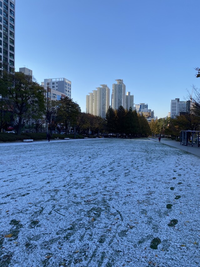 지난 11월 눈 내린 부산 송상현광장. 사진 이고운