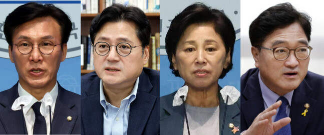 왼쪽부터 김민석·홍익표·남인순·우원식 더불어민주당 의원. 연합뉴스, 한겨레 자료사진