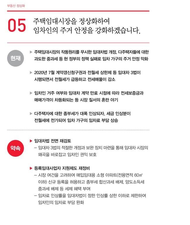 윤석열 대통령 당선자의 임대차3법 관련 공약. 공약집 갈무리.