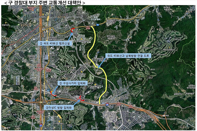 용인시가 요구하고 있는 옛 경찰대학·법무연수원 부지 주변 교통개선대책. 용인시 제공