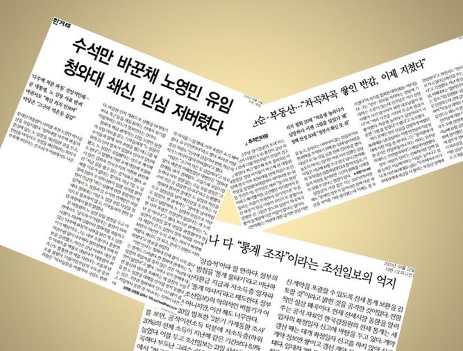 한겨레는 민주당의 여론조사 지지율이 통합당에 역전된 8월, 정부∙여당의 문제점을 지적하는 보도를 하면서, 일부 언론의 무분별한 정부 공격에 대해서도 비판했다.