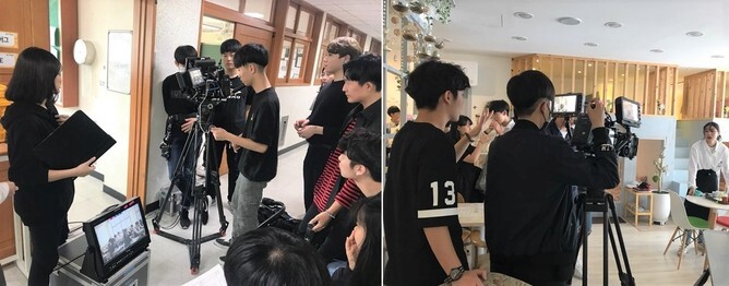 지난달 2일 진건고등학교 1학년 이가영 학생과 친구들이 퇴계원고등학교 및 카페에서 첫 촬영을 진행하고 있다. 이가영 학생 제공