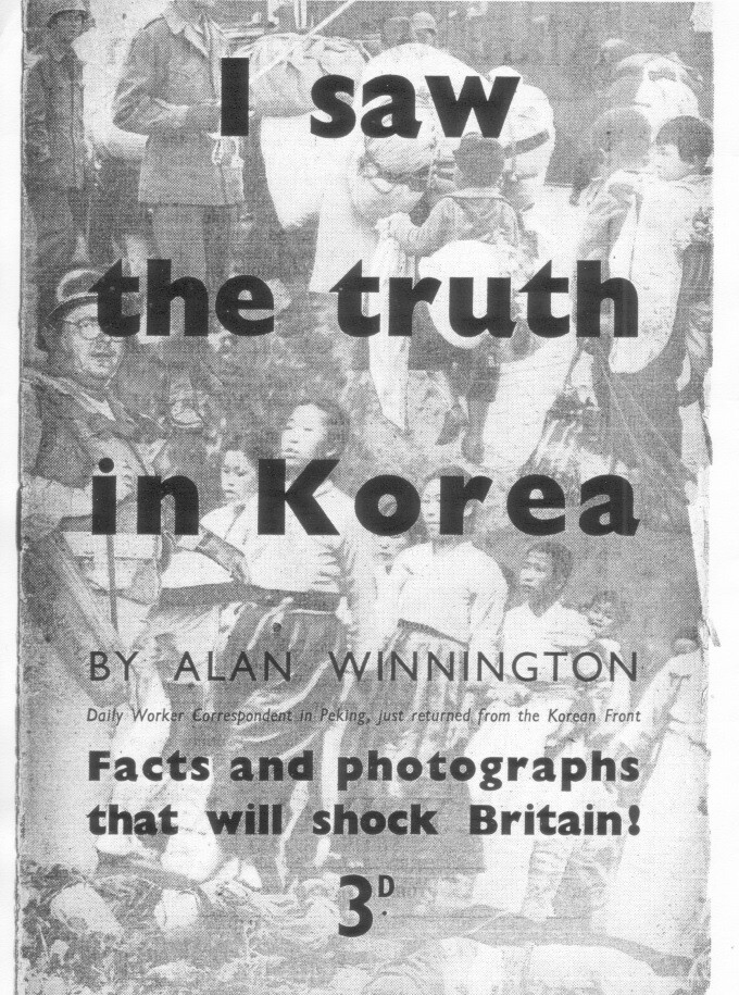 위닝턴이 골령골에 다녀와서 작성한 팜플렛 ‘한국에서 나는 진실을 보았다’(I saw the truth in Korea)의 표지. 위키미디어