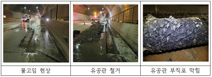 인천 북항터널 물고임 현상의 원인으로 지목된 유공관 부직포. 허종식 의원실 제공