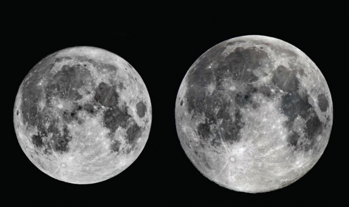보름달이 가장 작은 때(왼쪽)과 가장 큰 ‘슈퍼문’일 때. 한국천문연구원 제공