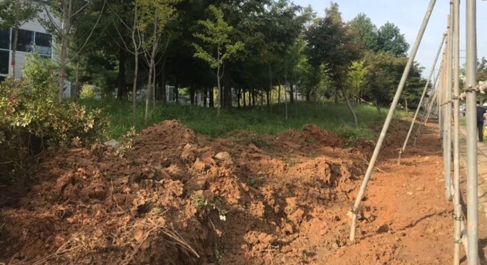 광주시 북구청이 지난 19일부터 광주시 북구 첨단산업단지 2지구 완충지대 일부에 주차장을 조성하기 위한 공사를 시작했다. 광주환경운동연합 제공