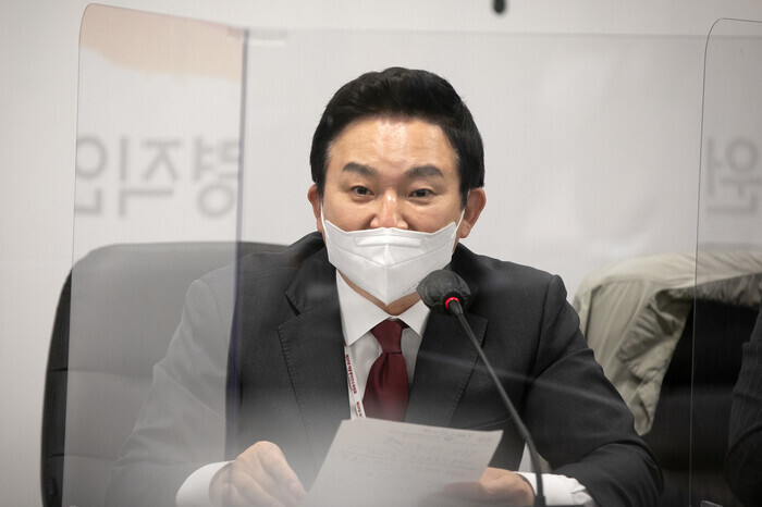 20대 대통령직인수위 기획위원장인 원희룡 국토교통부 장관 후보자가 18일 오전 서울 종로구 통의동 인수위에서 열린 제6차 전체회의에서 발언하고 있다. 연합뉴스