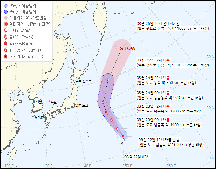 제10호 태풍 ‘도카게’ 예상경로. 기상청 제공